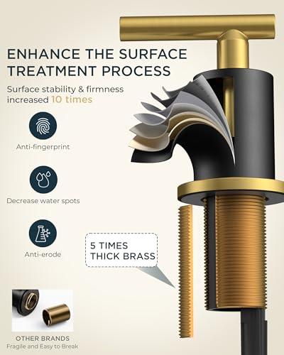 FORIOUS Black and Gold Bathroom Faucet Modern, 3 Hole Bathroom Faucet Black | Gold and Black Bathroom Faucet 3 Holes, 2 Handle Modern Bathroom Vanity Faucet Widespread 8 Inch with 360° Swivel Gooseneck - color: Gold&Black, style: Modern