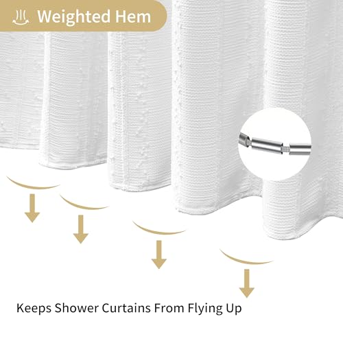 Extra Long White Shower Curtain Boho, 72 x 84 Cotton Blend Waffle Weave Stripe Textured Heavy Duty, Fabric Shower Curtain for Bathroom, Hotel, Washable - color: White, size: 72"W x 84"L (Pack of 1)