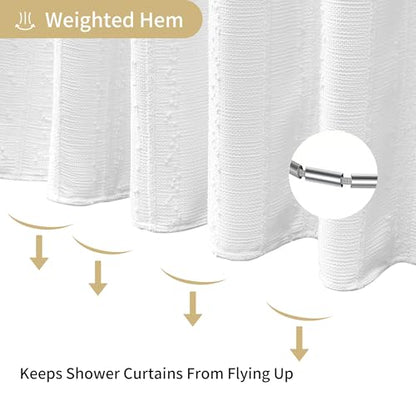 Extra Long White Shower Curtain Boho, 72 x 84 Cotton Blend Waffle Weave Stripe Textured Heavy Duty, Fabric Shower Curtain for Bathroom, Hotel, Washable - color: White, size: 72"W x 84"L (Pack of 1)