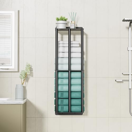 susswiff Towel Racks for Bathroom: 26 Inch Wall Mounted Towel Holder, Upgrade 2-Tier Towel Rack with 3-Vertical-Bars and 3-Steel-Shelves, for Modern Decor Bathroom Towel Storage (Matte Black)