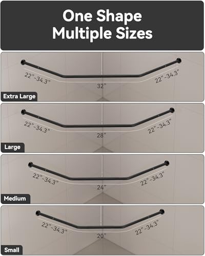 Corner Shower Curtain Rod Diamond Shaped, [22"-34.3"]x32"x[22"-34.3"] Heavy-Duty NEO Angle Shower Pole for Bathroom Bathtub with 12 Hooks & Ceiling Support - size: [22"-34.3"]x32"x[22"-34.3"]