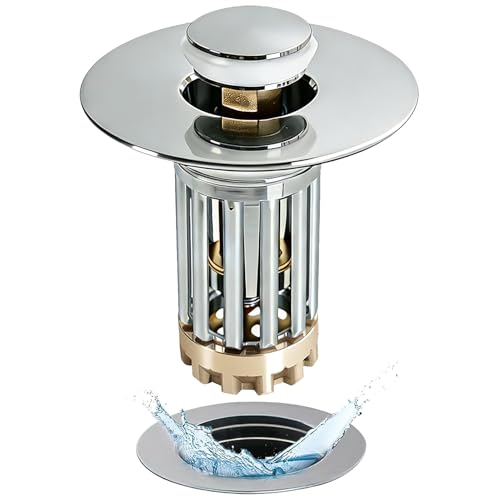 Anlige Bathroom Sink Drain Strainer, 3 in 1 Pop Up Bathroom Sink Stopper with Removable Brass Basket Hair Catcher, Universal Sink Plug for 1.06 to 1.6in Drain Hole, Chrome Silver - color: Chrome Silver