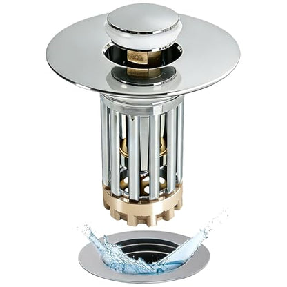 Anlige Bathroom Sink Drain Strainer, 3 in 1 Pop Up Bathroom Sink Stopper with Removable Brass Basket Hair Catcher, Universal Sink Plug for 1.06 to 1.6in Drain Hole, Chrome Silver - color: Chrome Silver