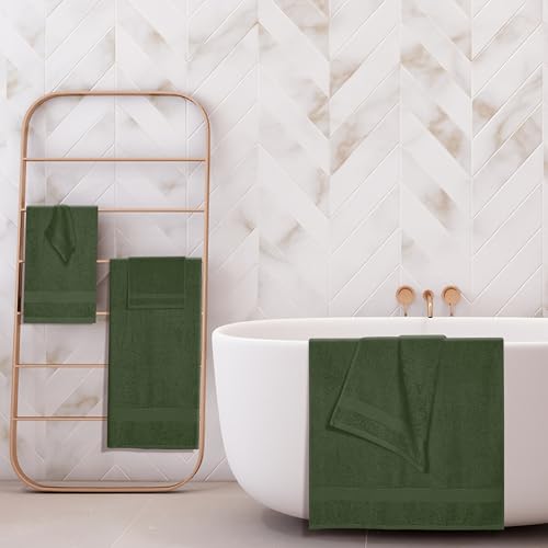 BOUTIQUO 6 Pack Cotton Towel Set, Contains 2 Bath Towels 27x54 inch, 2 Hand Towels 16x24 inch & 2 Wash Coths 12x12 inch, Ideal Everyday use, Ultra Soft Compact & Lightweight - Olive Green - color: Olive Green, size: 6 Piece Towel Set