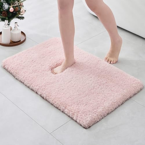 ILANGO Pink Christmas Bathroom Rugs 36" × 24" Non Slip & Super Absorbent Extra Thick Soft, Washable Bath Mat for Floor, Non Shedding Microfiber Shaggy Bath Rug with Rubber for Bathtub Sink - color: Pink, size: 2' x 3' (24''x36'' Bathroom Rug)