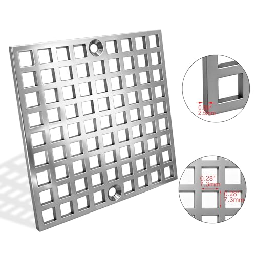 4" Matte Silver Shower Drain Cover, 304 Stainless Steel Square Floor Drain Cover Replacement, Drain Strainer and Hair Catcher for Showers, Bathrooms, and Sinks - color: Sliver