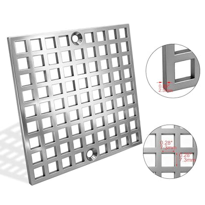 4" Matte Silver Shower Drain Cover, 304 Stainless Steel Square Floor Drain Cover Replacement, Drain Strainer and Hair Catcher for Showers, Bathrooms, and Sinks - color: Sliver
