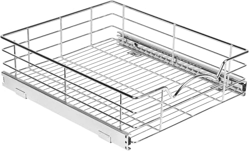 HOLDN’ STORAGE Pull Out Cabinet Organizer, Pantry Drawer, 17"W x 21"D x 5"H | Heavy-Duty Full-Extension, Roll Out Shelf for Pots, Pans & Under Sink Storage, Chrome, Require a 18.25"W Cabinet Opening - size: 17 Inch