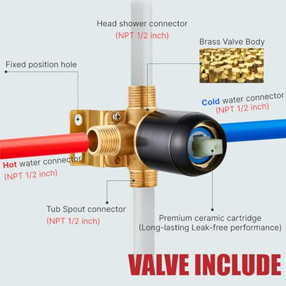 Heyalan 8 Inch Shower Set with Tub Spout and Valve, Oil Rubbed Bronze | 8-inch square rainfall head, tub spout with diverter, male-thread rough-in valve, single-handle control and wall-mount design - color: Oil Rubbed Bronze, size: 8 Inch Square Shower He