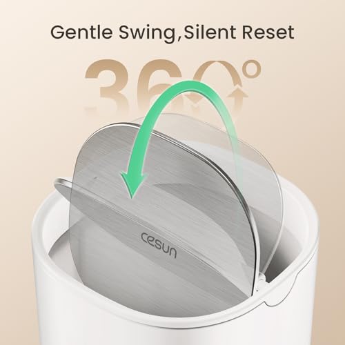 Cesun Mini Desktop Trash Can with Swing Lid, 0.4 Gal Desk Trash Can, White | Removable Lid, Tiny Garbage Can for Tabletop/Counter/Home Office/Makeup Area/Car Interior, Odor Seal, Stain Resistant, Sturdy - color: White
