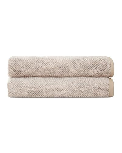 Cozy Earth Nantucket 60% Cotton 40% Viscose from Bamboo Bath Sheet | 600 GSM Plush and Fast-Drying with Rice Weave Pattern, 2 Pack 40" x 65" Luxury Bath Sheet, Sand - color: Heathered Sand, size: Bath Sheet