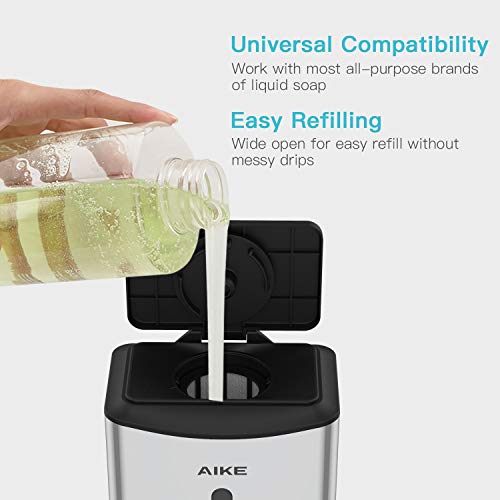 AIKE Heavy Duty Automatic Soap Dispenser,37oz for Bathroom,Polished Steel | 5-Level and Savety Key for Commercial(4*AA Batteries Not Included),Screw Wall Mount for Space-Saving,Stainless Steel AK1206 - color: Polished Stainless Steel