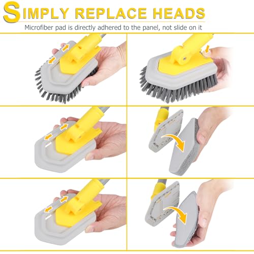 Lalafancy Baseboard Cleaner Tool with Handle 3 Reusable Cleaning Brush Pads | 52" Shower Wall Cleaner Scrubber Baseboard Duster for Bathroom Wall Floor Skirting Bathtub Window Scrubbing