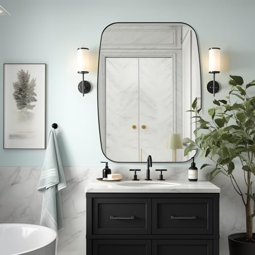 Black Oblong Mirror, 36x48 Inch Black Oval Mirror for Bathroom with Stainless Steel Metal Frame, Wall Mouned for Bathroom, Living Room, Entryway - color: Matte Black, size: 48"L x 36"W