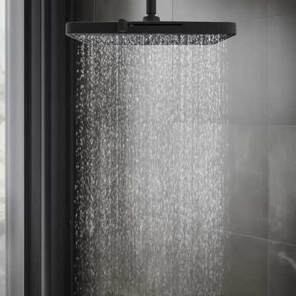 Hibbent cUPC Certified 5 Spray Modes Shower Head, 13'' High Pressure Large Rainfall Shower Head, High Flow Waterfall Bathroom Fixed Showerheads, Adjustable Swivel Ball Joint, Matte Black - color: Matte Black, style: Square 13''