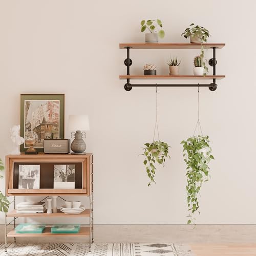 Clothes Rack 42in, Wall Mounted Garment Rack with Real Walnut Wood Shelf, Heavy Duty Hanging Clothes Rack, Multi-Purpose Hanging Rod, Space-Saving Closet Storage - color: Walnut, size: 2T42IN