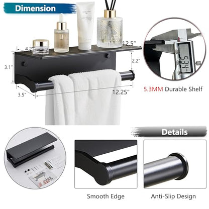 Black Paper Towel Holder Wall Mount with Thickened Shelf for Bathroom,Matte Black Adhesive Hand Towel Holder,Bathroom Kitchen RV - color: Black, size: Thick