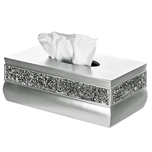 Crackled Glass Silver Tissue Box Cover Rectangular - Decorative Bling Tissue Box Holder With Beautiful Mosaic Glass - Elegant Tissue Holder For Bathroom With Durable Bottom Slider (Silver Collection) - style: Tissue Box Cover