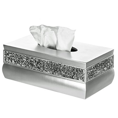 Crackled Glass Silver Tissue Box Cover Rectangular - Decorative Bling Tissue Box Holder With Beautiful Mosaic Glass - Elegant Tissue Holder For Bathroom With Durable Bottom Slider (Silver Collection) - style: Tissue Box Cover