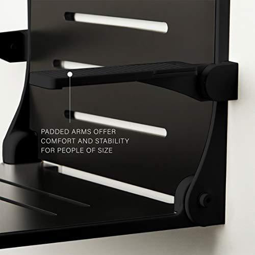 Seachrome Silhouette Comfort Folding Wall Mount Shower Bench Seat with Arms, Black Seat with Matte Black Frame - color: Black Seat With Matte Black Frame and White Arm Pads