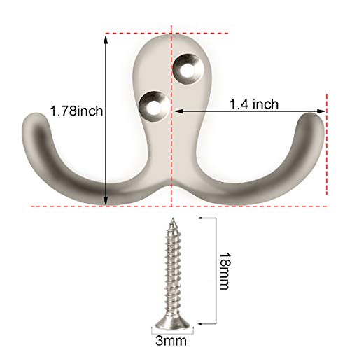IBosins 8 Pack Silvery Double Prong Coat Hooks Wall Mounted with 16 Screws | Heavy Duty Retro Double Hooks Utility Hooks for Coat, Scarf, Bag, Towel, Key, Cap, Cup, Hat - color: 8 Pcs Silvery