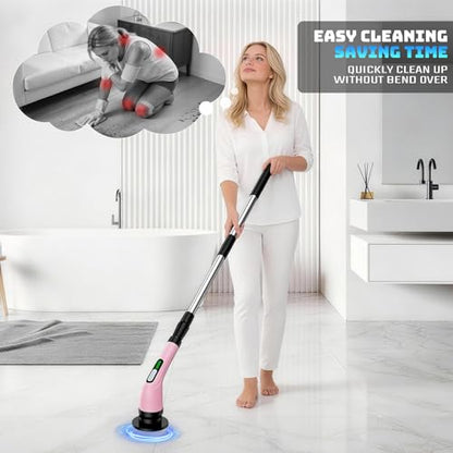 Highyes Electric Spin Scrubber for Bathroom, Upgrated Powerful IPX7 Waterproof Shower Scrubber with Extendable Long Handle A10D (Pink) | IPX7 Waterproof Shower Scrubber with Extendable Long Handle，Bathroom Cleaning Scrubber with 7 Reusable Brush Heads - c