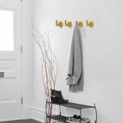 4 Pack 2-3/4inch Brushed Gold Robe Hooks | Solid Zinc Alloy | Wall Mounted | Coat Hooks | Hooks Wall Mounted Robe Hooks | For organization in bathrooms entrances. - color: Brushed Gold