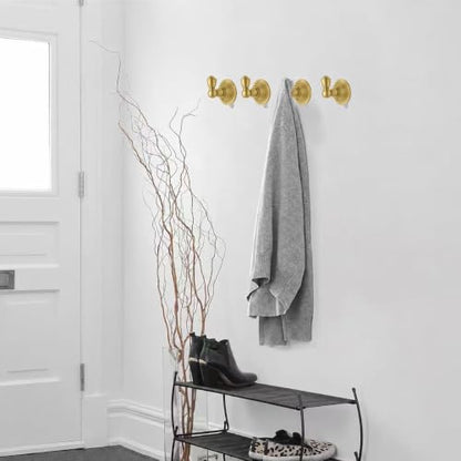4 Pack 2-3/4inch Brushed Gold Robe Hooks | Solid Zinc Alloy | Wall Mounted | Coat Hooks | Hooks Wall Mounted Robe Hooks | For organization in bathrooms entrances. - color: Brushed Gold