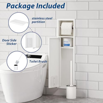 Qeke in Wall Toilet Brush Holder w/Cabinet, White, 4" Depth | 304 Stainless Steel Rustproof Recessed Toilet Brush Holder, Tissue Paper Holder w/ Toilet Brush for Bathroom - color: Matte White