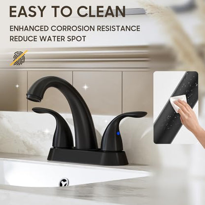 4 Inch 2 or 3 Holes 2 Handles Centerset Matte Black Lead-Free Bathroom Sink Faucet, Bathroom Faucet with Copper Pop Up Drain and Water Supply Lines, BF008-5-MB - color: Matte Black, style: 1 Pack