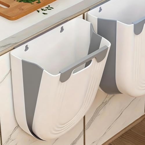 Collapsible Waste Bin for Kitchen, Kitchen Trash Can, Wall Mounted Waste Bin for Kitchen & Bathroom, Grey - color: Grey