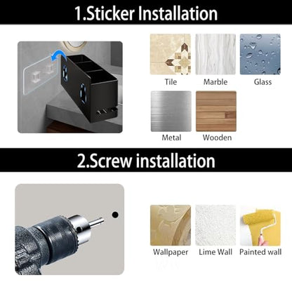 Electric Toothbrush Holder, Toothbrush Holders wall Mounted，3 Slot | Aluminum toothbrush holder, drill-free, 3-slot storage; suitable for use in bathrooms, kitchens, and studies. - size: Three slot