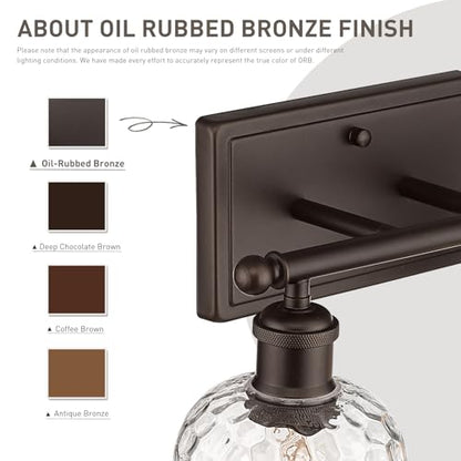 zeyu 2-Light Bathroom Vanity Light, Farmhouse Wall Sconce Lighting with Clear Hammered Glass, Oil Rubbed Bronze Finish, ZJF63B-2W ORB - color: Oil Rubbed Bronze|Hammered Glass, size: 2-Light