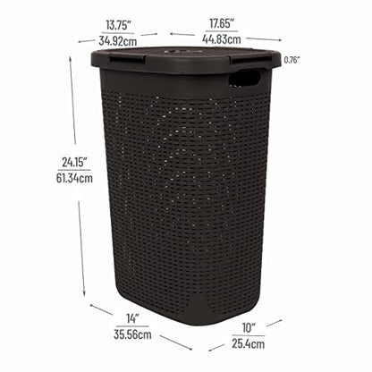 Mind Reader Slim Laundry Hamper with Lid, 60L Tall Clothes Basket, Narrow Tapered Design for Bathrooms, Closets and Laundry Rooms, Plastic, 2 Pack, Brown - color: Brown, size: 2-Pack
