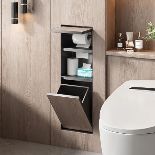 304 Stainless Steel Concealed Bathroom Storage Cabinet Recessed Toilet Paper Holder＆Hidden Garbage Bin Waterproof Metal Niche Tile-Ready for Toilet Bathroom Kitchen Hotel,A - color: A