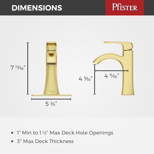Pfister Bruxie Bathroom Sink Faucet, Single Control, 1-Handle, Single Hole, NSF Certified, Brushed Gold Finish, LF042BIEBG