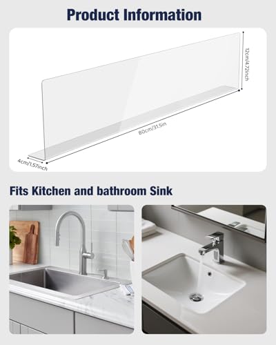 Acrylic Sink Splash Guard, Highly Transparent Fixed Splash Guard for Kitchen Island & Bathroom（31.5"L x 1.6"W x 4.7"H） - size: 31.5"