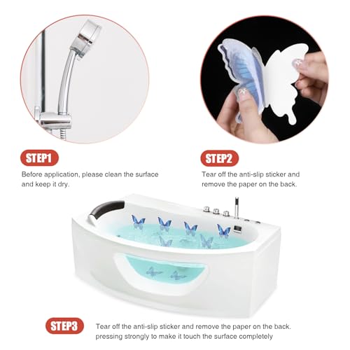 Secopad Butterfly Non Slip Bathtub Stickers with Scraper, 20PCS, Blue | Original Large Anti-Slip Treads, Comfortable PEVA Material, Strong Adhesive, Easy to Use, For Bath Tubs, Showers & Stairs - color: Blue