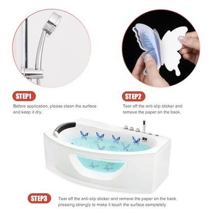 Secopad Butterfly Non Slip Bathtub Stickers with Scraper, 20PCS, Blue | Original Large Anti-Slip Treads, Comfortable PEVA Material, Strong Adhesive, Easy to Use, For Bath Tubs, Showers & Stairs - color: Blue