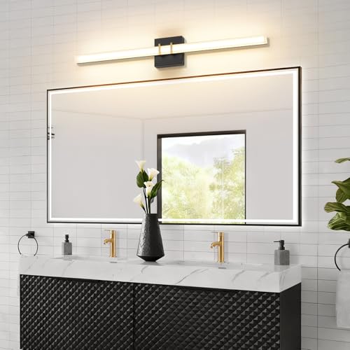Modern Black and Brass Vanity Light Bar 32 Inch, 24W 5CCT Dimmable Bathroom Light Fixtures LED Wall Lighting Fixture - color: Black+Brass, size: 32 inch
