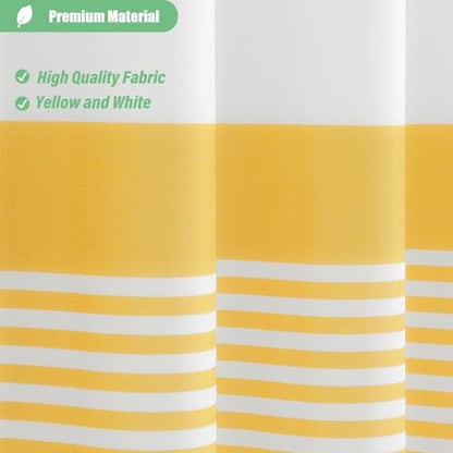 Yellow Fabric Shower Curtain, Farmhouse Boho Striped Tassel Shower Curtain for Bathroom, Bohemian Textured Cloth Shower Curtain Set with Hook, Water Repellent, Wrinkle Free, 72x72 - color: A. Yellow, size: 72"W x 72"L (Pack of 1)