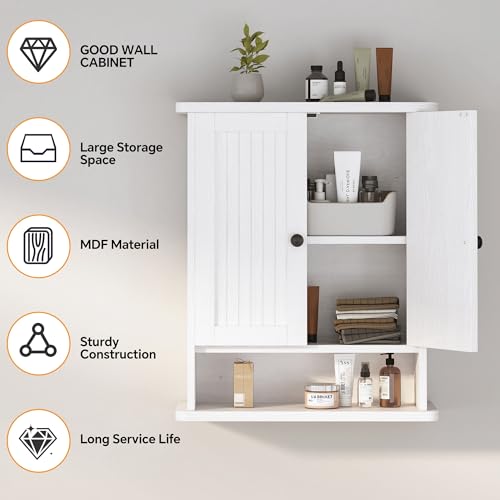 Homeiju Wooden Farmhouse Style Rustic Medicine Cabinet with Two Barn Doors, Wooden Wall Mounted Storage Cabinet with Open and Hidden Storage Space, for Bathroom, Living Room, Kitchen, White - size: 23.6'' H
