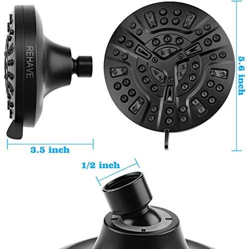 Shower Head, REHAVE Rainfall ShowerHead, 5.1 Inches High-Pressure with 63 Jets 8 Spray Modes - Replacement for Bathroom Shower Heads - Anti-Clogging Silicone Nozzles, Brass Angle-adjustable Ball Joint - style: Modern