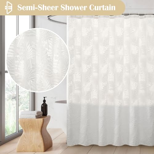 White Shower Curtain Lace Sheer Shower Curtain Textured 72x84 | Extra Long Shower Curtain Lace Sheer Shower Curtain Tropical Plant Farmhouse Elegant Boho Shower Curtain for Bathroom Hotel - color: White, size: 72"W x 84"L (Pack of 1)