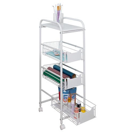 Honey-Can-Do 4-Tier Slim Rolling Metal Utility Cart with Drawers, White