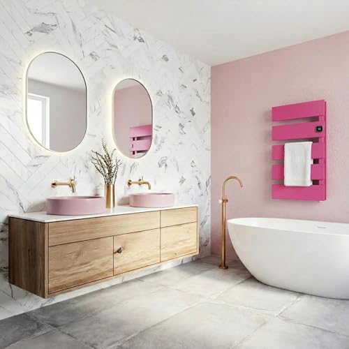 5 Panel Pink Heated Towel Rack for Bathroom Towel Warming | Fast-heat in 2-3 minutes. Dry towels in 4 hours. Smart thermo control and precise timer, Work with Smart Plug. - size: 5 Panel