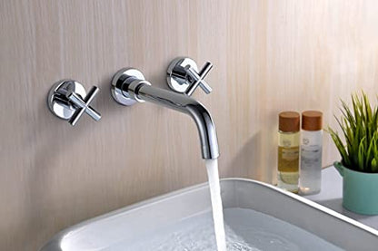 SUMERAIN Wall Mount Bathroom Sink Faucet, Chrome | 2 Cross Handles, Modern, Rough-in Valve Included, 360°Swivel Spout - color: Chrome