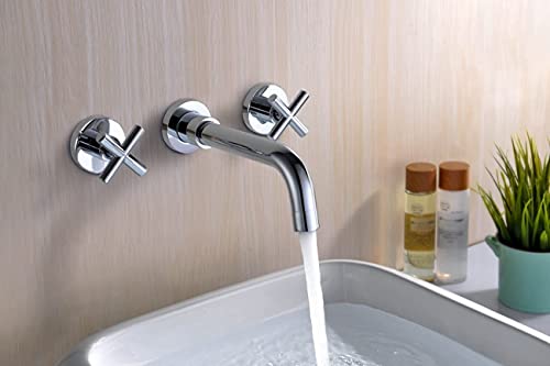 SUMERAIN Wall Mount Bathroom Sink Faucet, Chrome | 2 Cross Handles, Modern, Rough-in Valve Included, 360°Swivel Spout - color: Chrome