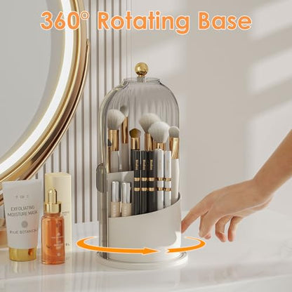 YOOLENS Makeup Brush Holder with Lid 360 Rotating Clear Dustproof Make Up Organizers for Vanity Bathroom Countertop, Gray - color: Gray