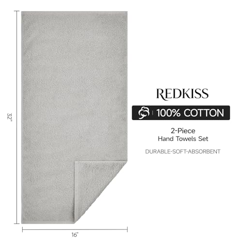 REDKISS 2-Pack Luxury Hand Towels, 16x32 Inch 450G 100% Cotton, Grey Quick-Dry Bathroom & Kitchen Towels, Super Soft and Highly Absorbent - color: Grey, size: hand towel set of 2